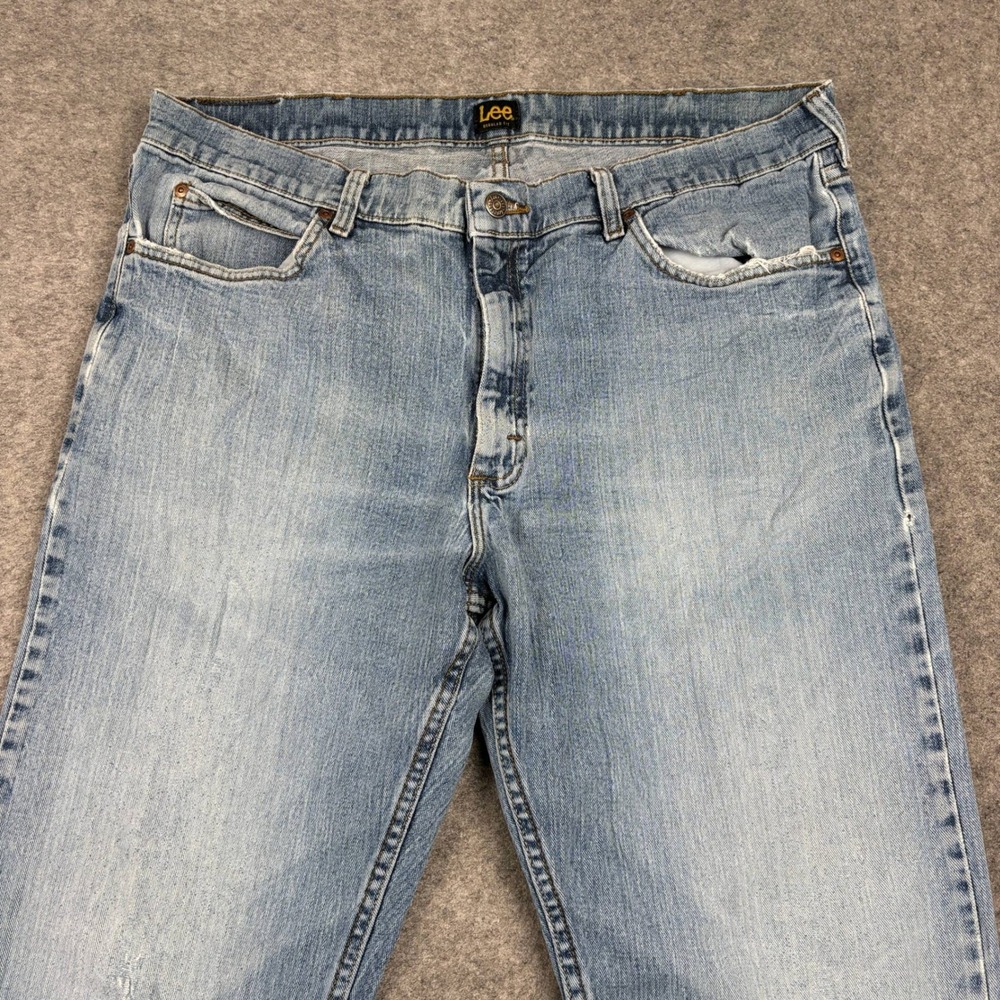 Lee Regular Fit Jeans Mens 40x32 Light Wash Distressed Denim Workwear Utility